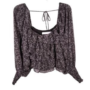 Astr the Label Fairfield Smocked Square Neck Floral Ruffle Blouse Black …